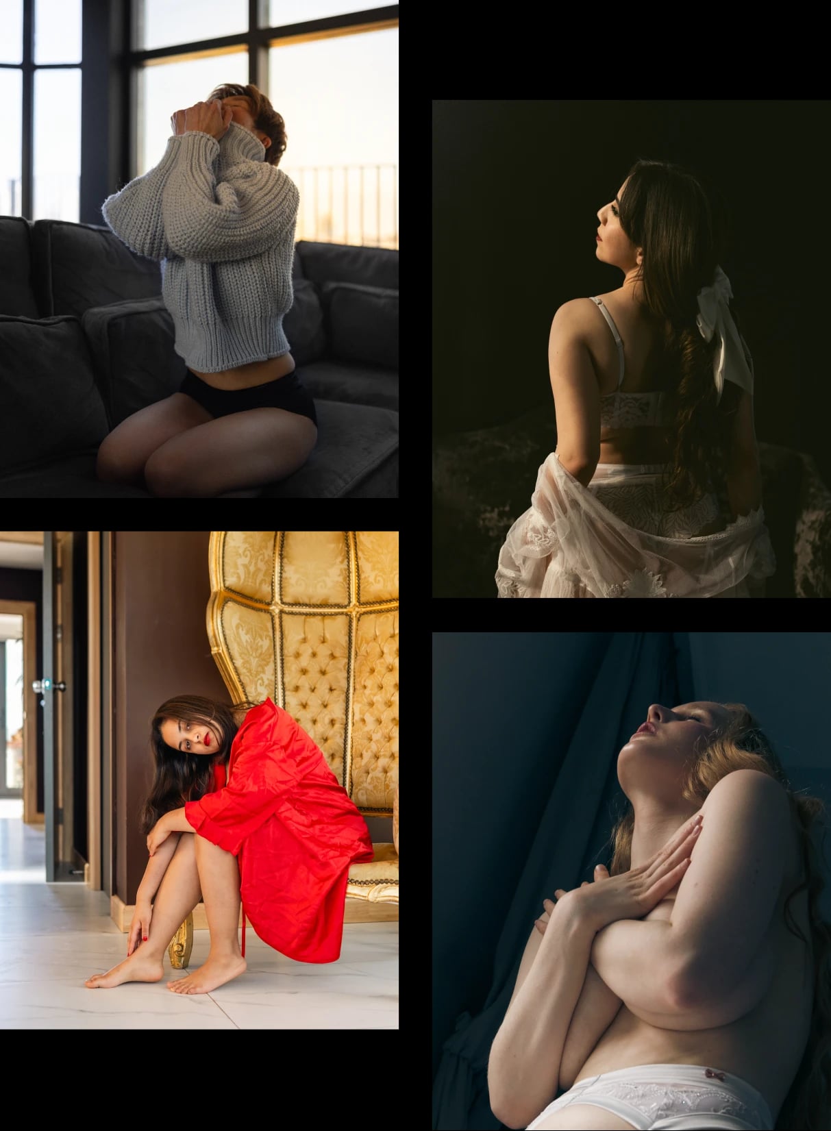 Knitwear, lingerie and other outfit options for a shoot